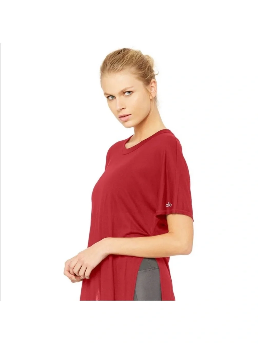 ALO Yoga Burgundy Short Sleeve Tunic Tee